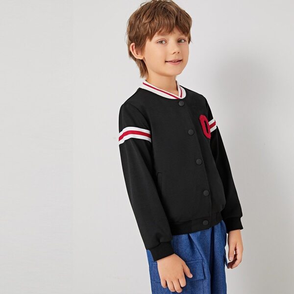 

Boys Patched Detail Single Breasted Striped Bomber Jacket, Black