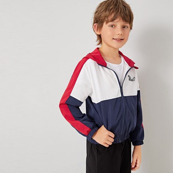 

Boys Colorblock Letter Print Jacket, Multicolor