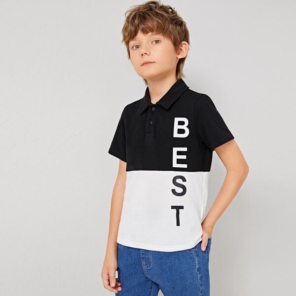 

Boys Letter Print Two Tone Polo Shirt