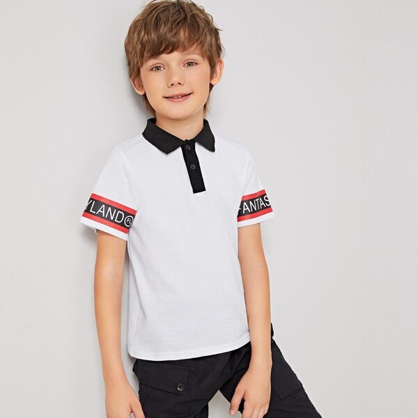 

Boys Letter Button Front Polo Shirt, White