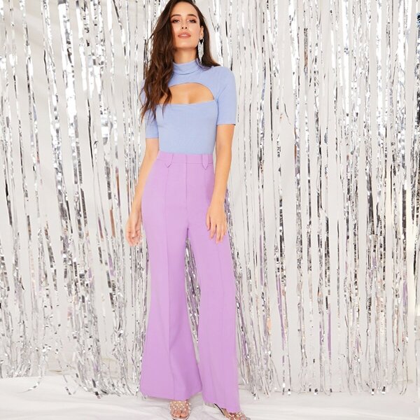 

Flare Leg Solid Pants, Purple pastel