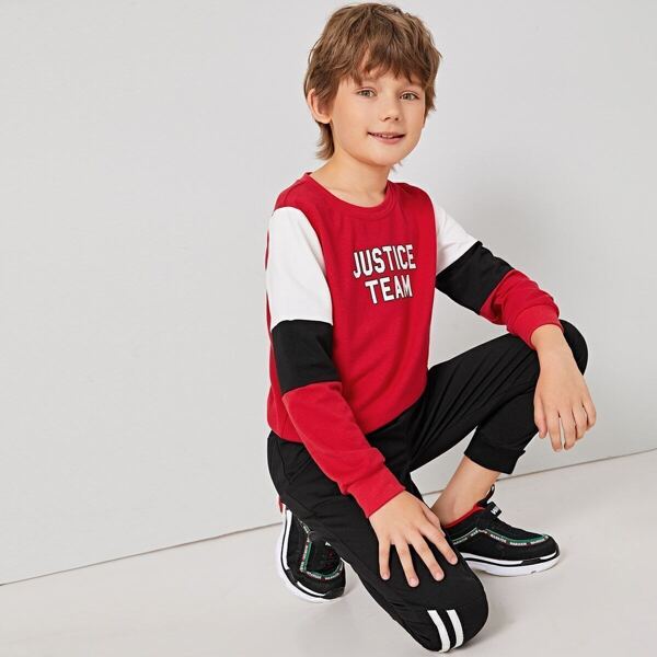 

Boys Letter Graphic Cut-and-sew Pullover, Red
