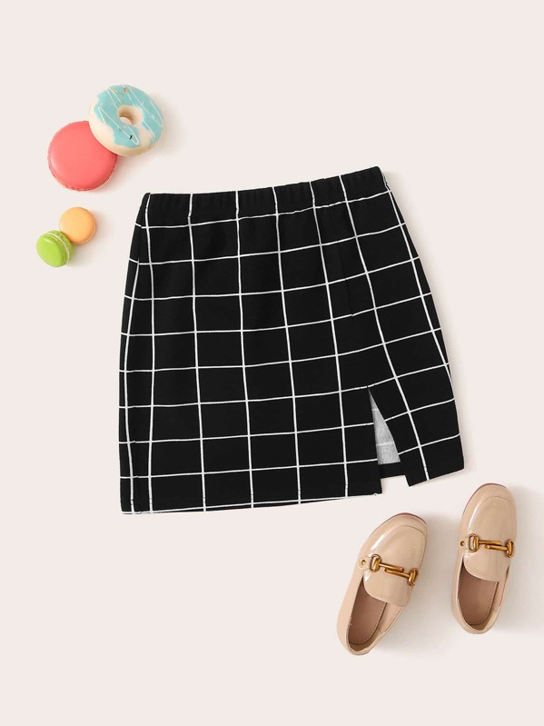 

Girls Split Hem Grid Skirt, Black
