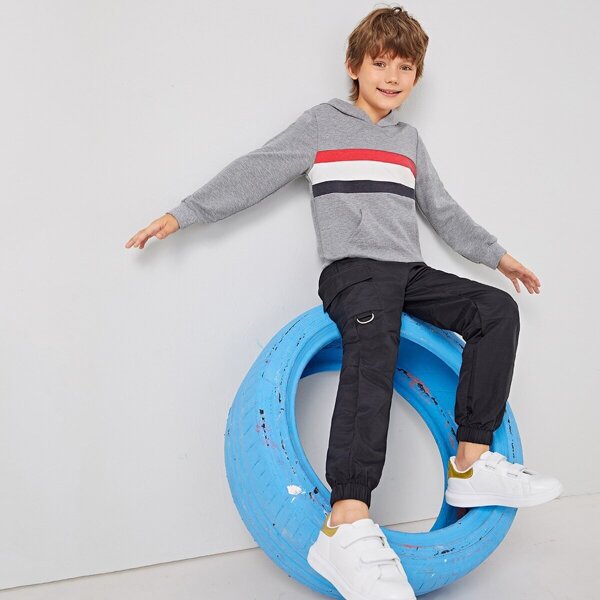 

Boys Colorblock Patch Pocket Front Hoodie, Grey