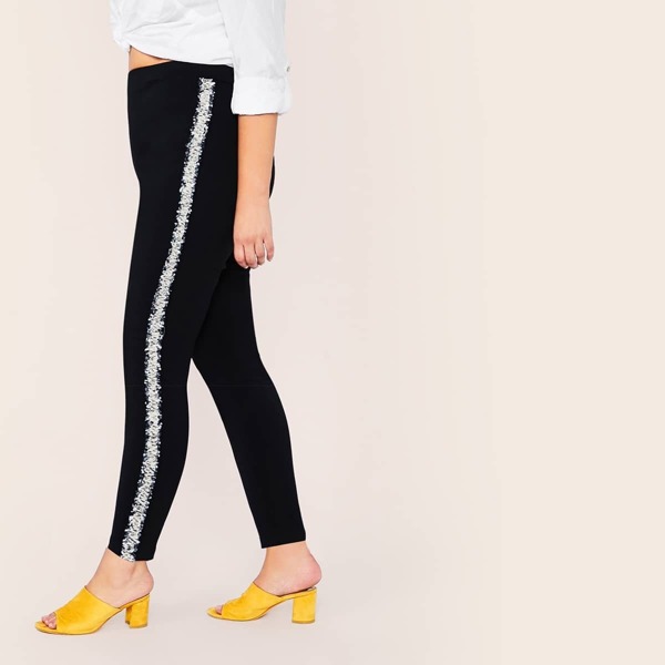 

Plus Contrast Tape Pants, Black