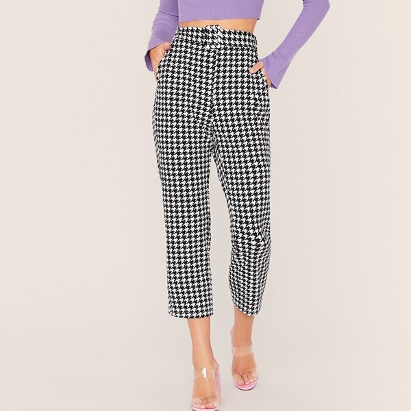 

Slant Pocket Buckle Belted Houndstooth Pants