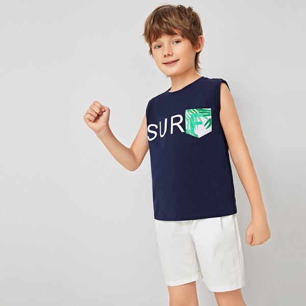 

Boys Letter Pocket Patch Tank Top & Shorts Set, Multicolor