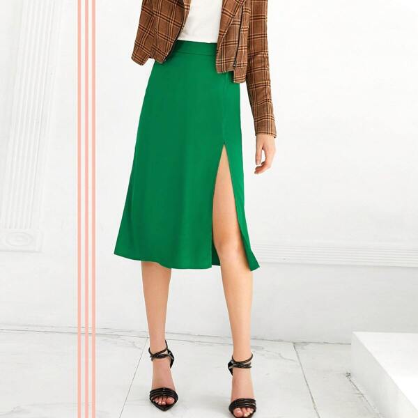 

Slit Side Midi Skirt, Green bright