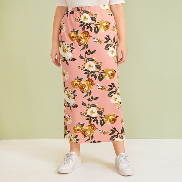 

Plus Floral Print Pencil Skirt