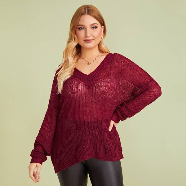 

Plus Loose Knit Top Without bag, Burgundy