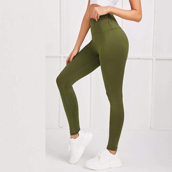 

High Waist Solid Leggings, Army green