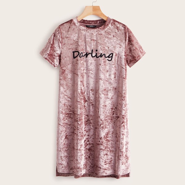 

Letter Print Velvet Dress