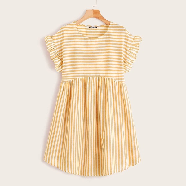 

Ruffle Trim Striped Smock Dress, Yellow pastel