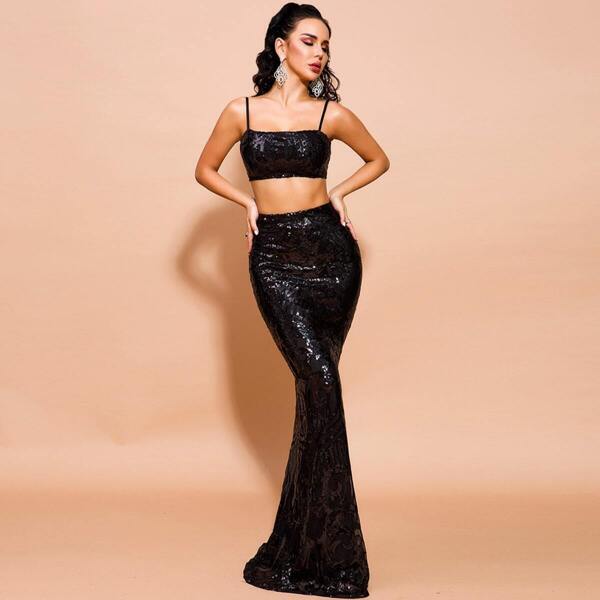 

Missord Sequin Zip Back Cami Top & Maxi Skirt Set