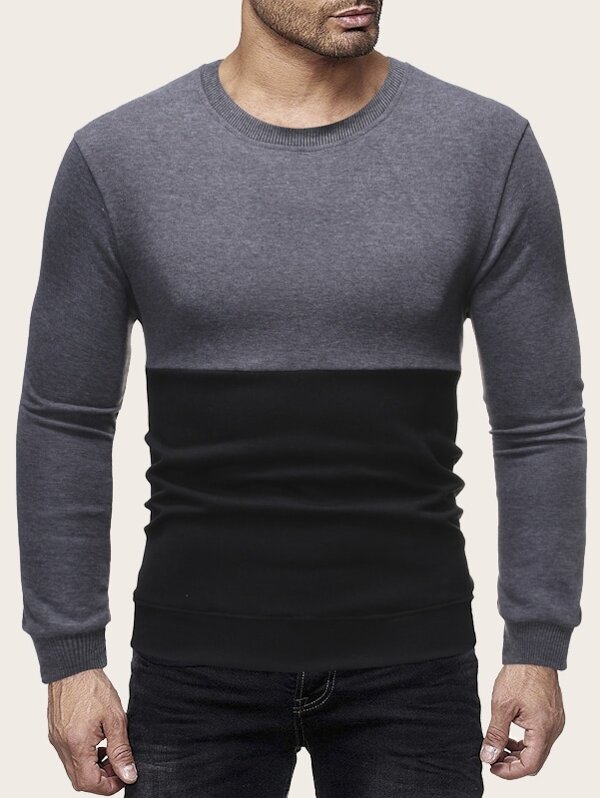 

Men Crew Neck Two Tone Rib-knit Trim Sweatshirt, Multicolor
