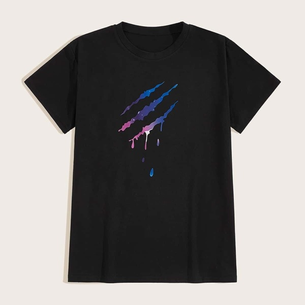 

Men Water Droplets Print Tee, Black