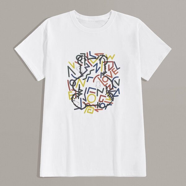

Men Colorful Letter Print Tee