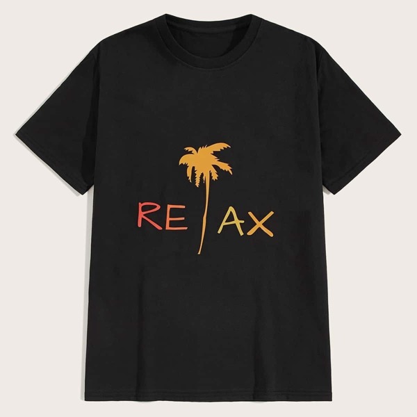

Men Palm Tree & Letter Print Tee