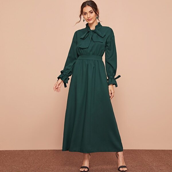 

Frill Trim Tie Neck Dress