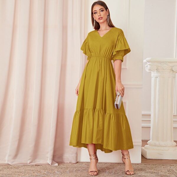 

Ruffle Hem Lace Up Corset Dress