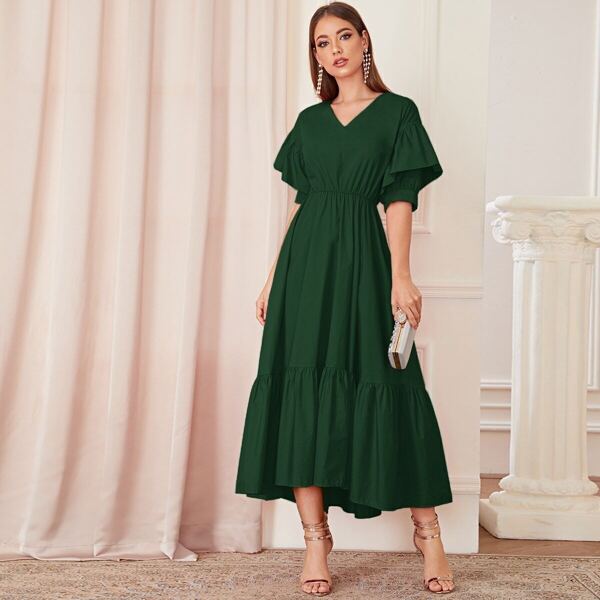

Ruffle Hem Lace Up Corset Dress