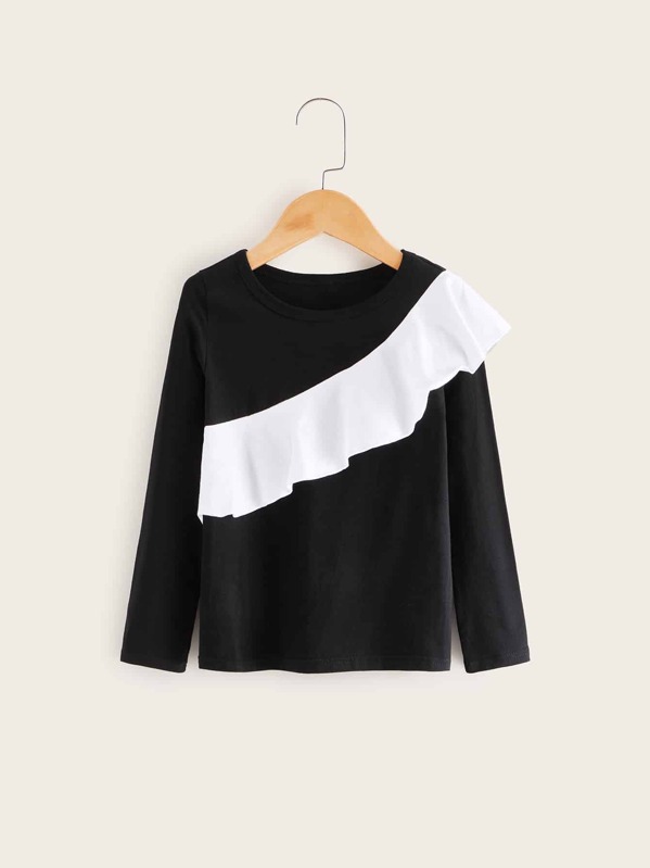 

Toddler Girls Ruffle Trim Tee, Black