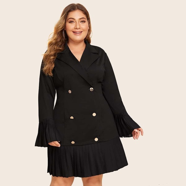 

Plus Double Breasted Pleated Hem Blazer Dress