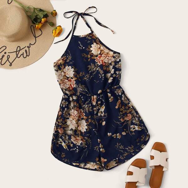 

Floral Print Halter Romper