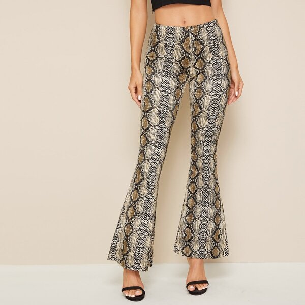 Snakeskin Print Flare Leg Pants