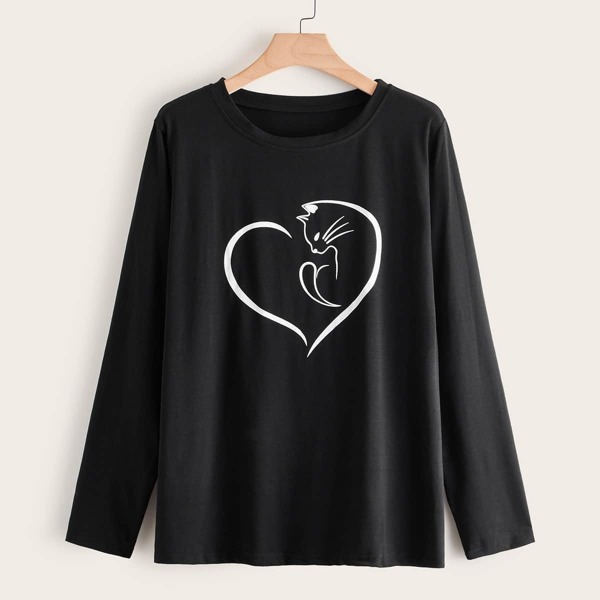 

Plus Cat Print Long Sleeve Tee