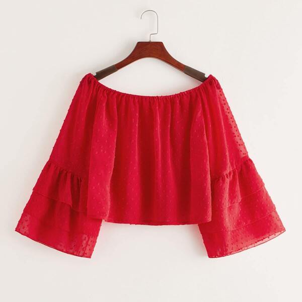 

Swiss Dot Layered Sleeve Bardot Top