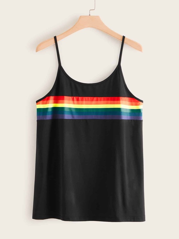 

Plus Rainbow Stripe Cami Top, Black