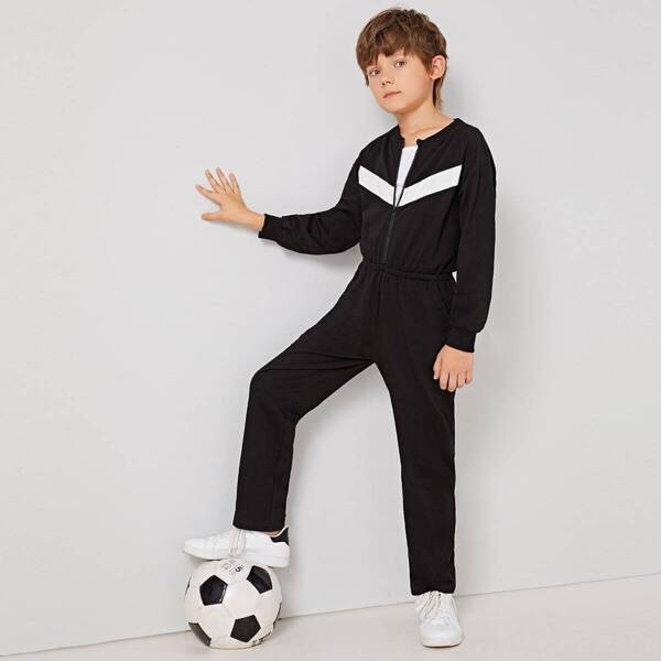 

Boys Zip Front Raglan Sleeve Jumpsuit, Black