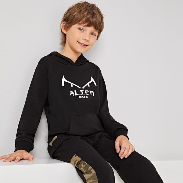 

Boys Letter Print Hoodie, Black