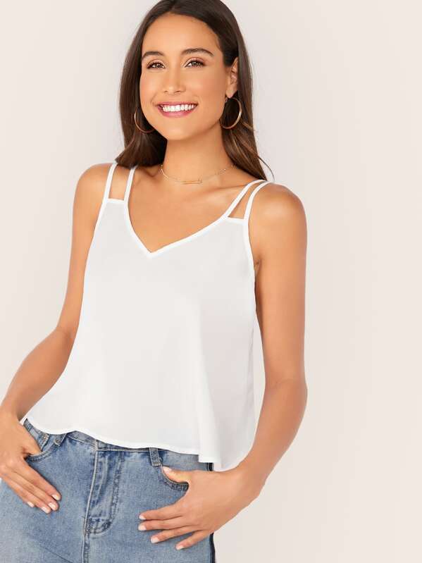 

Solid Double Strappy Top, White, Anna Herrin