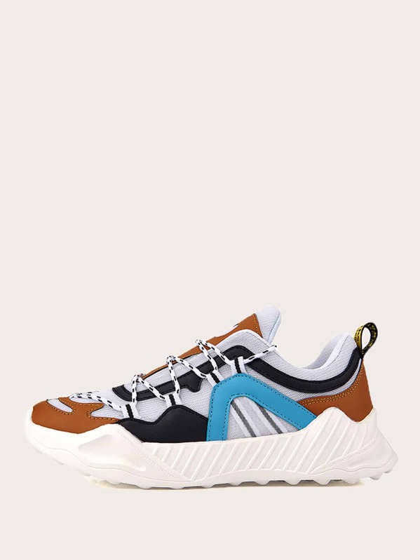 

Men Lace-up Front Chunky Sole Trainers, Multicolor