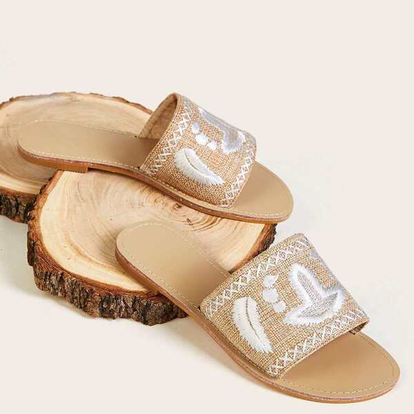 

Embroidered Detail Open Toe Sliders