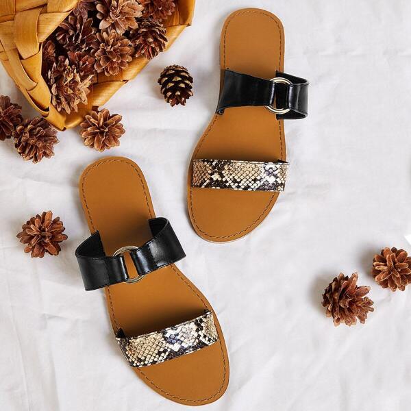 

Snakeskin Strap Flat Sliders