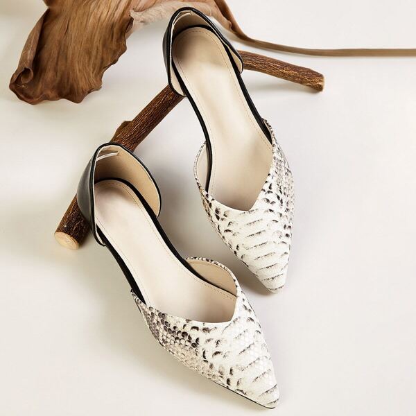 

Point Toe Snakeskin Dorsay Flats