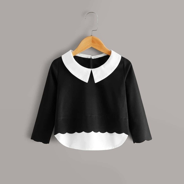 

Toddler Girl Peter Pan Collar Scallop Trim Blouse