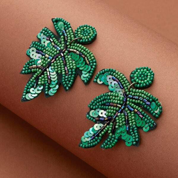 

Stud Back Beaded And Sequin Palm Leaf Earrings