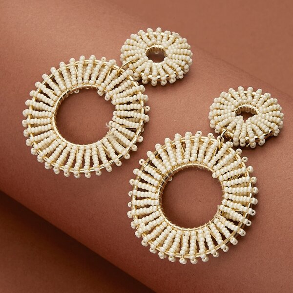

Beaded Stripe Double Circle Earrings
