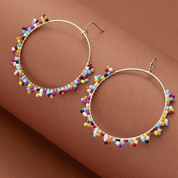 

Multi Colored Beaded Fringe Hoop Earrings