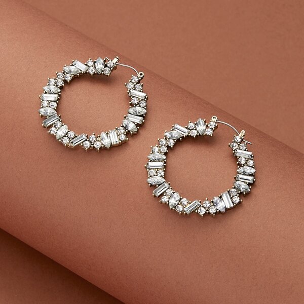 

Rhinestone Crystal Baguette Hoop Earrings