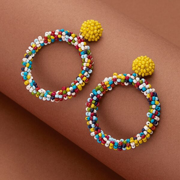 

Multi Colored Beaded Hoop Earrings