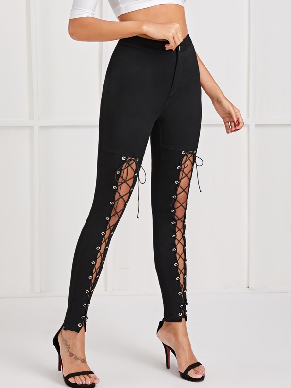 

Black Wash Lace-up Skinny Jeans, Giulia
