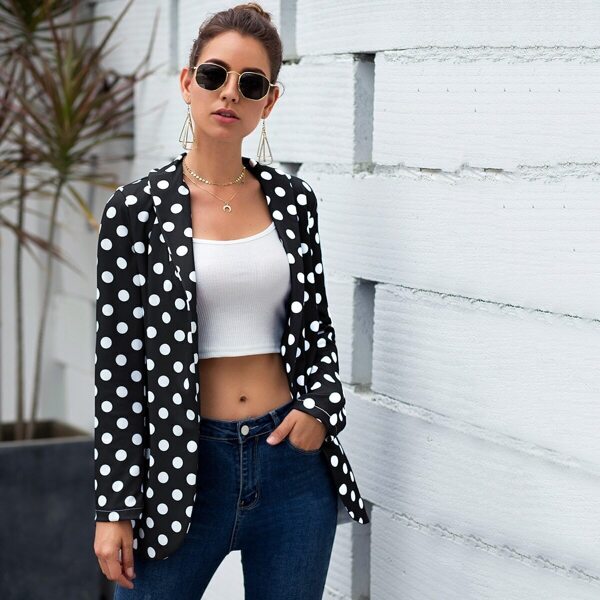 

Polka Dot Shawl Collar Blazer, Black