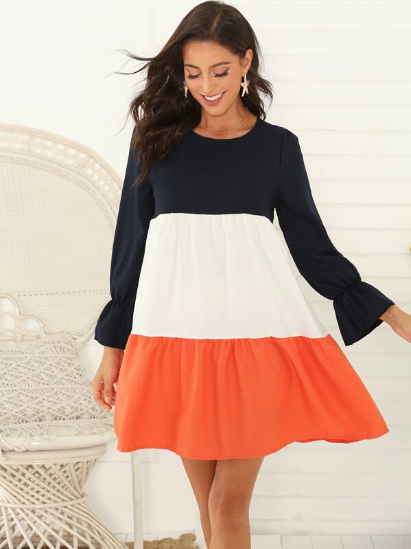 

Cut And Sew Panel Babydoll Dress, Multicolor, Mary P.