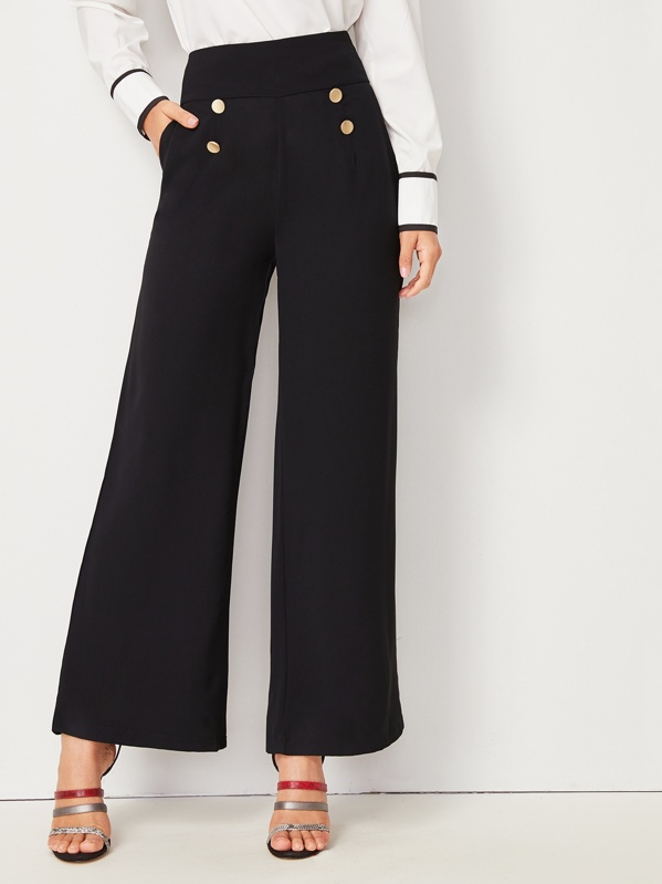 

Double-breasted Wide Leg Pants, Black, Debi Cruz