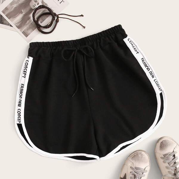 

Contrast Binding Drawstring Waist Dolphin Shorts